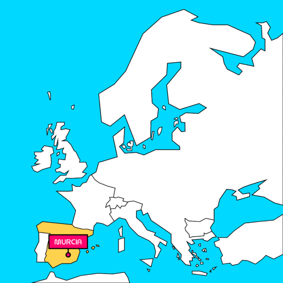 Map of Europe showing Murcia in Spain